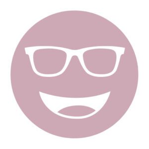 Circular icon with a smiling face wearing glasses in pale pink, representing the Acunis FL-41 Light lens tint.
