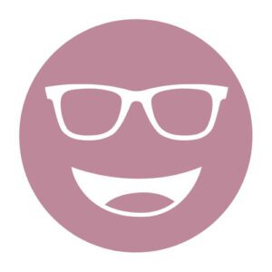 Circular icon with a smiling face wearing glasses in medium rose, representing the Acunis FL-41 Medium lens tint.