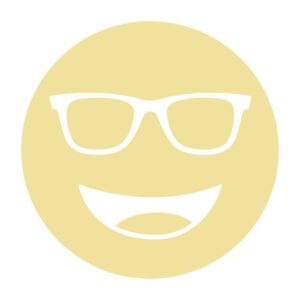 Circular icon with a smiling face wearing glasses in light yellow, representing the CPF-450X lens tint.