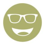 Circular icon with a smiling face wearing glasses in olive green, representing the CPF-450XG lens tint.
