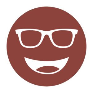 Circular icon with a smiling face wearing glasses in reddish-brown, representing the CPF Glarecutter lens tint.