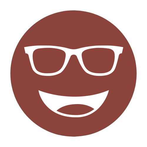 Circular icon with a smiling face wearing glasses in reddish-brown, representing the CPF Glarecutter lens tint.