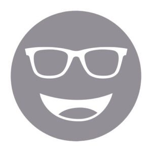 Circular icon with a smiling face wearing glasses in gray, representing the Eschenbach Gray lens tint.