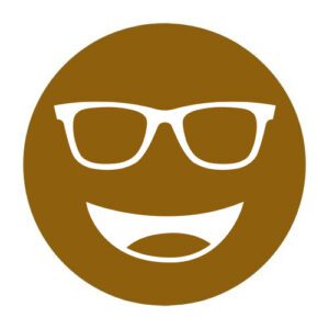 Circular icon with a smiling face wearing glasses in warm brown, representing the Eschenbach WP15 lens tint.