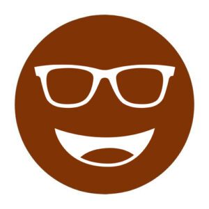 Circular icon with a smiling face wearing glasses in deep brown, representing the Eschenbach WP5015 lens tint.
