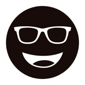 Circular icon with a smiling face wearing glasses in dark black, representing the Eschenbach WP85 lens tint.