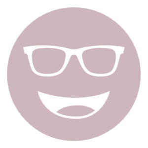 Circular icon with a smiling face wearing glasses in light rose, representing the FL-41 75% lens tint.