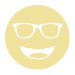 Circular icon with a smiling face wearing glasses in pale yellow, representing the Nighthawk lens tint.