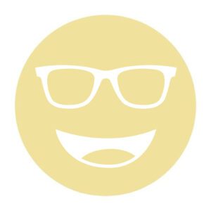 Circular icon with a smiling face wearing glasses in pale yellow, representing the Nighthawk lens tint.