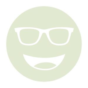 Circular icon with a smiling face wearing glasses in pale green, representing the Noir #28 lens tint.