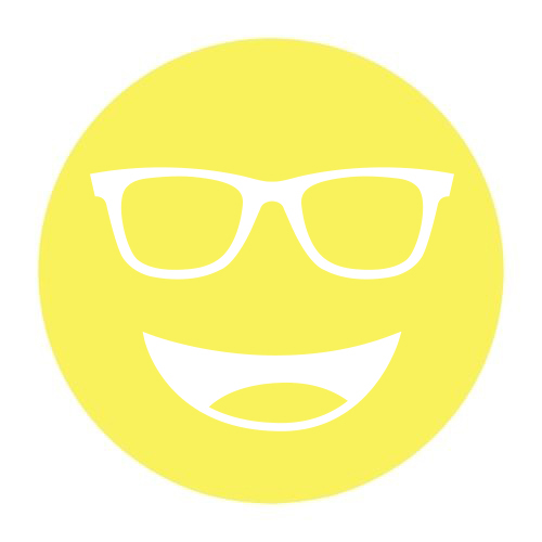 Circular icon with a smiling face wearing glasses in bright yellow, representing the Noir-33 lens tint.