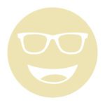 Circular icon with a smiling face wearing glasses in pale yellow, representing the Noir-48 lens tint.