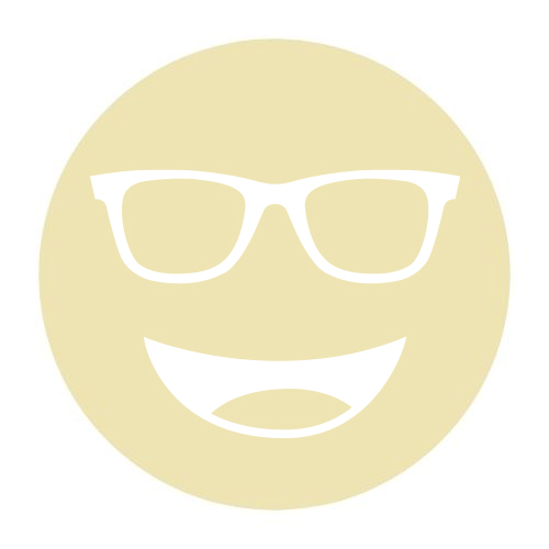 Circular icon with a smiling face wearing glasses in pale yellow, representing the Noir-48 lens tint.