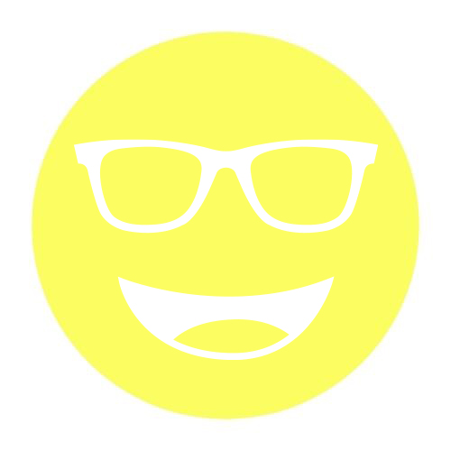 Circular icon with a smiling face wearing glasses in light yellow, representing the Noir #58 lens tint.