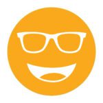 Circular icon with a smiling face wearing glasses in orange, representing the Noir #60 lens tint.