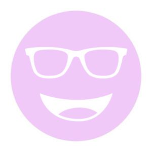 Circular icon with a smiling face wearing glasses in pale yellow-green, representing the Noir #72 lens tint.