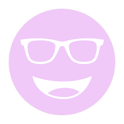 Circular icon with a smiling face wearing glasses in pale yellow-green, representing the Noir #72 lens tint.