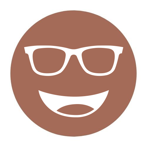 Circular icon with a smiling face wearing glasses in light brown, representing the Noir-81 lens tint.