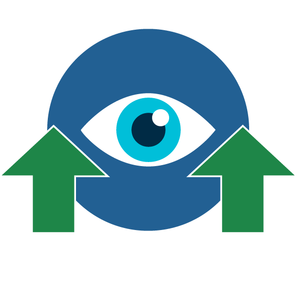 peripheral Illustration of peripheral vision, showing a blue eye with green arrows pointing outward to represent awareness of surroundings.